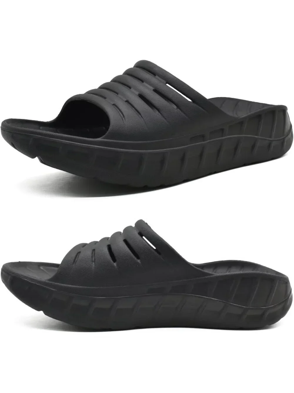 Men's Black Sandals Orthotic Arch Support Open Toe Sport Slides Thick Cushion